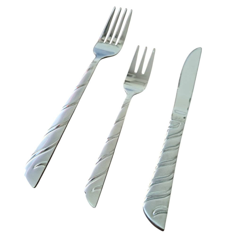 سرویس قاشق چنگال بیزانس ایتالیا 144 پارچه مدل راه راه نقره ای