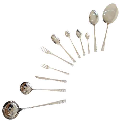 سرویس قاشق و چنگال یونیک آلمان 120 پارچه مدل آناناسی نقره ای 3 سرویس قاشق و چنگال یونیک آلمان 120 پارچه مدل آناناسی نقره ای