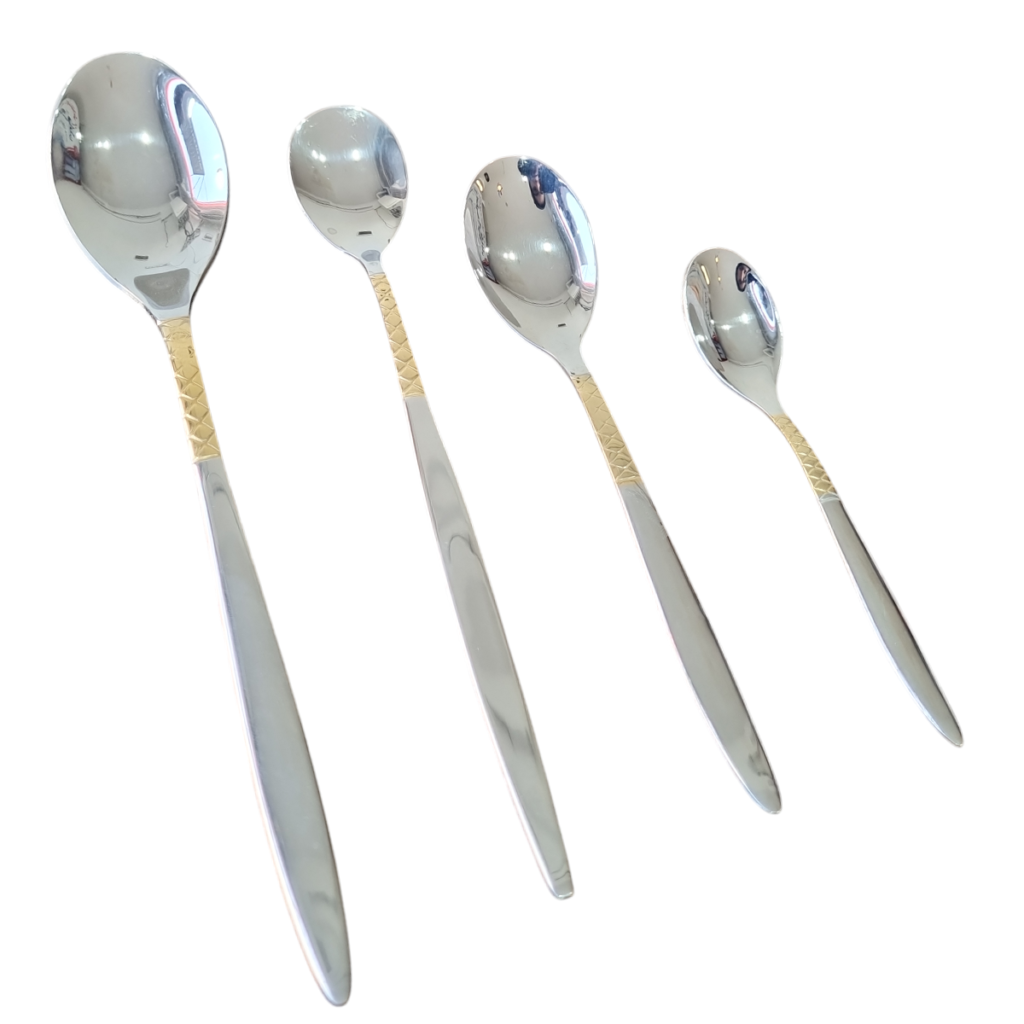 سرویس قاشق چنگال یونیک آلمان 120 پارچه مدل سوزنی هاشور طلایی