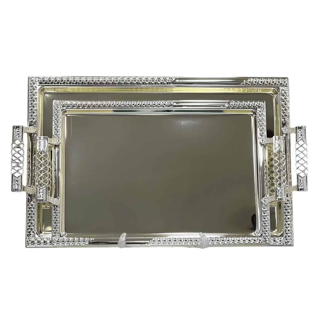 سینی پذیرایی 2 پارچه مستطیل کف ساده با دسته های زنجیری زیو هوم