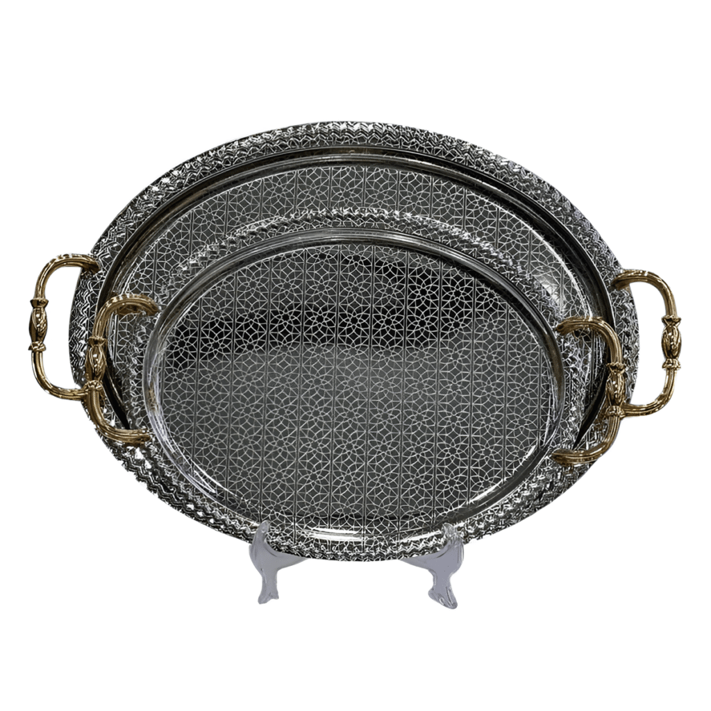 سینی پذیرایی 2 پارچه بیضی کف گلدار زیو هوم