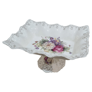 چینی استخوانی آجیل خوری پایه دار طرح گل‌رخ