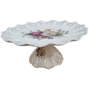 چینی استخوانی شیرینی خوری پایه دار طرح گل‌رخ