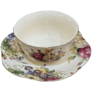 چینی استخوانی پیاله و پیش دستی طرح گل‌رخ