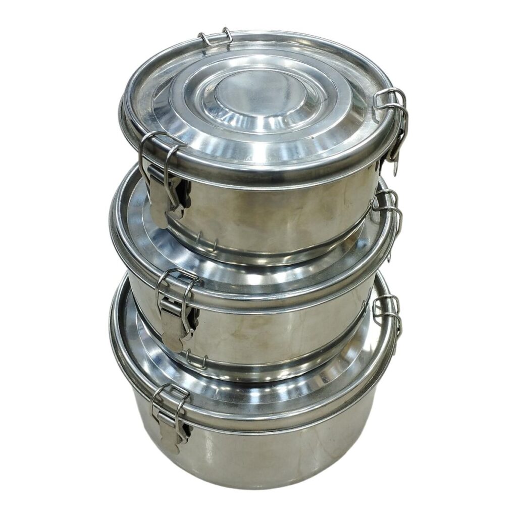 ست ظروف 6 پارچه درب دار تمام استیل